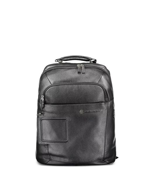 Piquadro Black Pebbled Leather Backpack for men