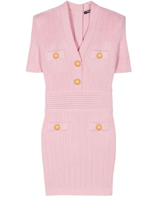 Pointelle-knit pencil dress Balmain en coloris Pink