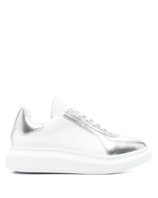 Alexander McQueen White Metallic-Panel Leather Sneakers for men