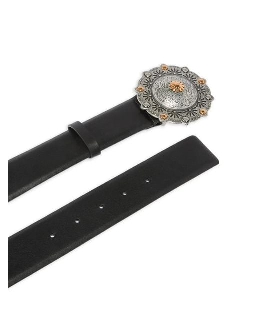 Pinko Gray Round-Buckle Leather Belt