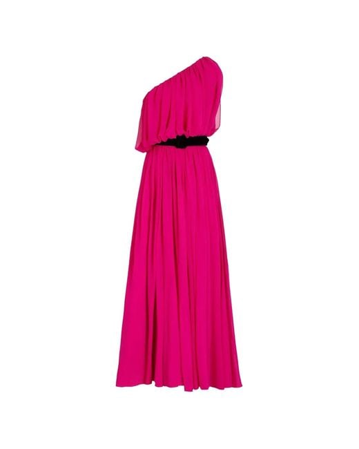 Badgley Mischka Pink One-Shoulder Draped Maxi Dress