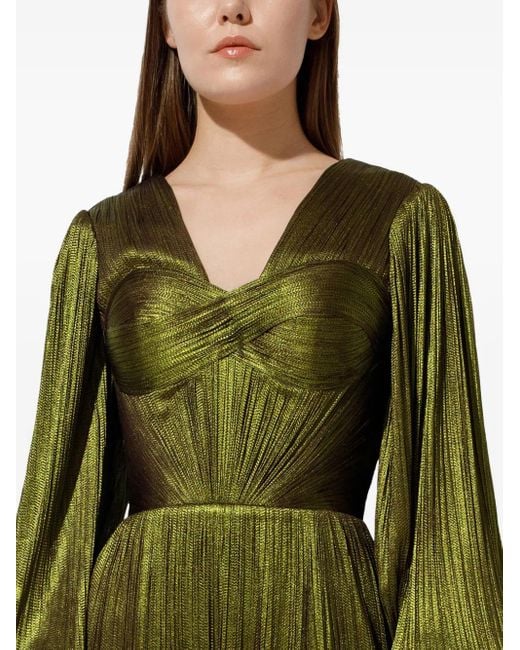 IRIS SERBAN Green Pleated Long-Sleeve Dress