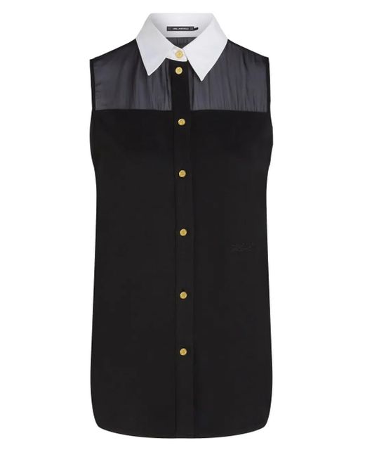 Blusa con cuello de popelina Karl Lagerfeld de color Black