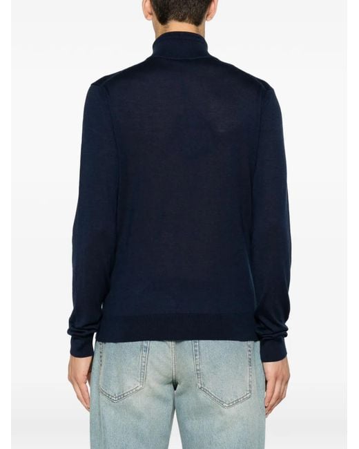 Etro Blue Quarter-Zip Embroidered-Logo Sweater for men
