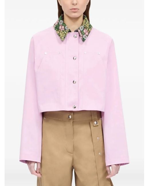 MSGM Pink Floral-Collar Cropped Jacket