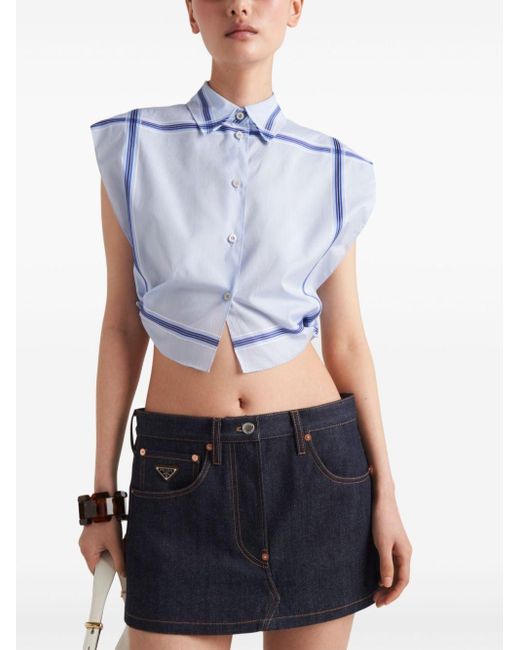 Prada Blue Triangle-logo Denim Miniskirt