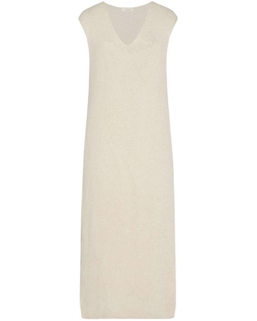 The Row White Folosa V-neck Midi Dress - Women's - Silk