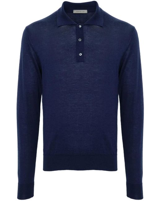 Corneliani Blue Fine-Knit Polo Shirt for men