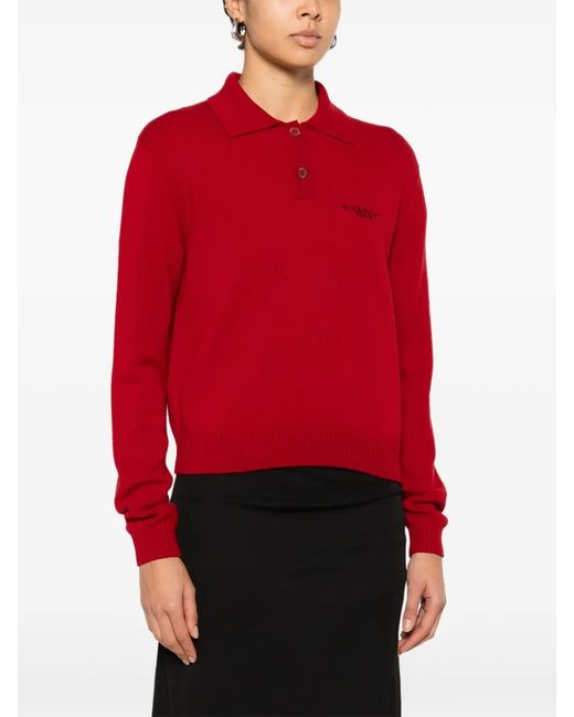 Givenchy Red Long-Sleeves Polo Top