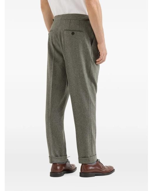 Brunello Cucinelli Gray Virgin Wool Flannel Trousers With Double Pleats And Waist Tabs for men