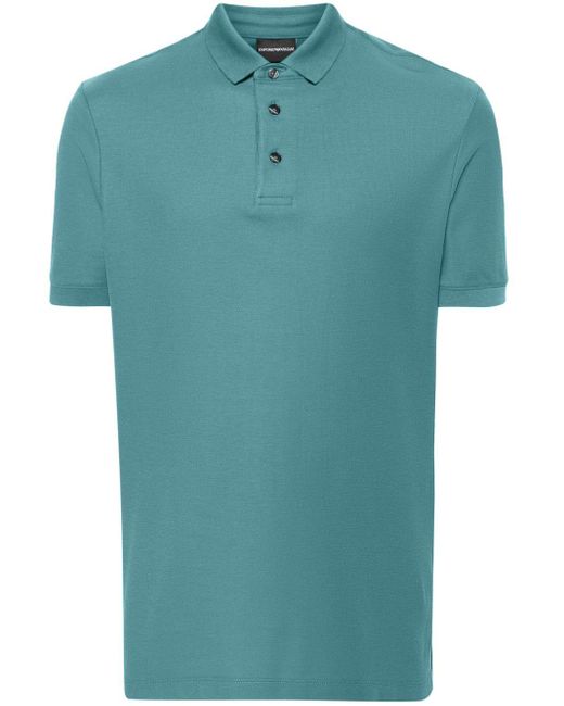Emporio Armani Green Piqué-weave Cotton Polo Shirt for men