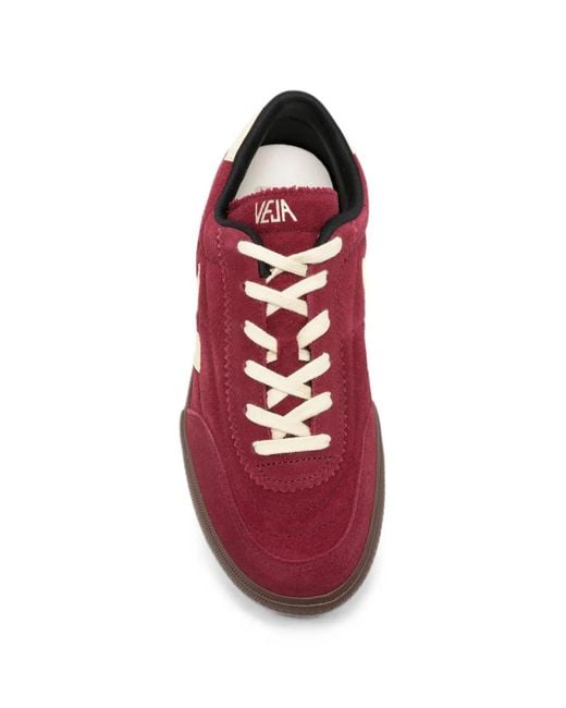 Veja Red Suede Logo-Patch Sneakers