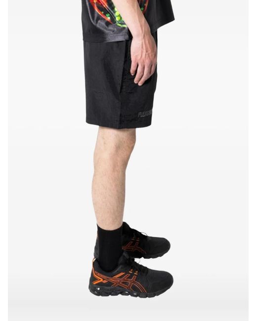 Pleasures Black Crush Embroidered-Patch Hiking Shorts for men