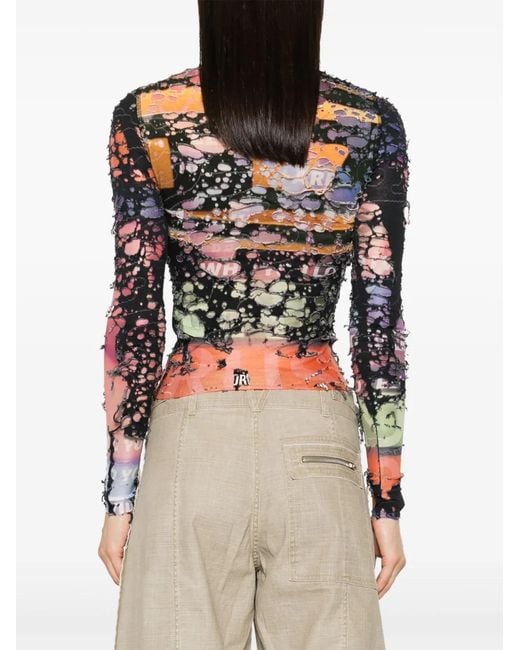 DIESEL Black Logo-Patch Distressed Top