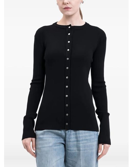 Jil Sander Black Ribbed Front-Button Cardigan