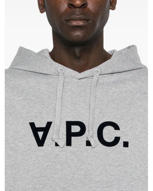 A.P.C. Gray Flocked-Logo Cotton Hoodie for men