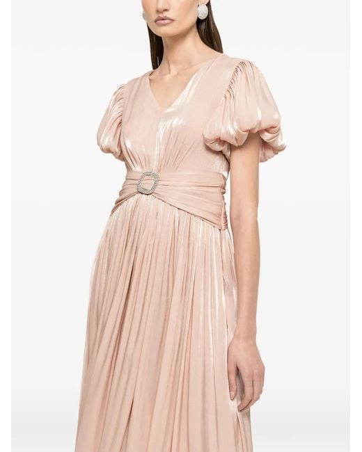 Nissa Natural Crystal Detail Chiffon Dress