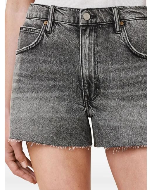 AllSaints Tate Denim Shorts Met Franje Afwerking in het Gray