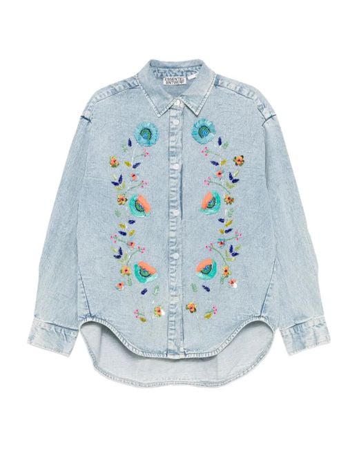 Essentiel Antwerp Blue Sequin-Embellished Floral Shirt