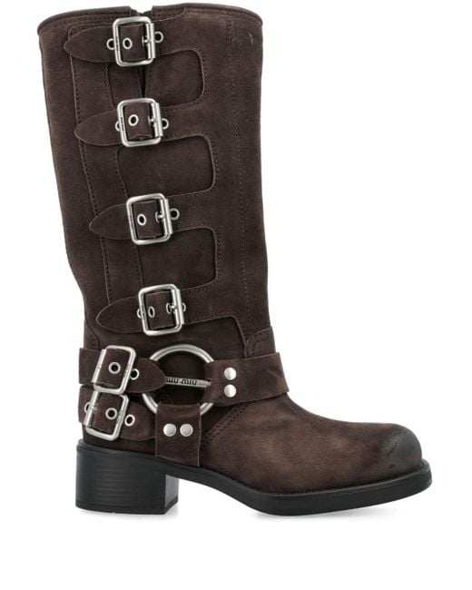 Miu Miu Brown Buckled Suede Boots