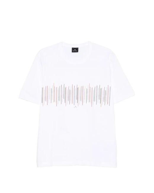 Paul Smith White Line-Print T-Shirt for men