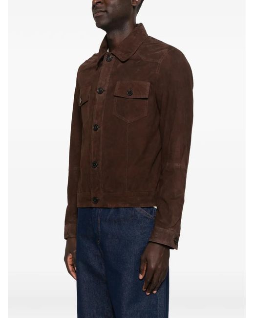 Amaranto Brown Button-Up Suede Jacket for men