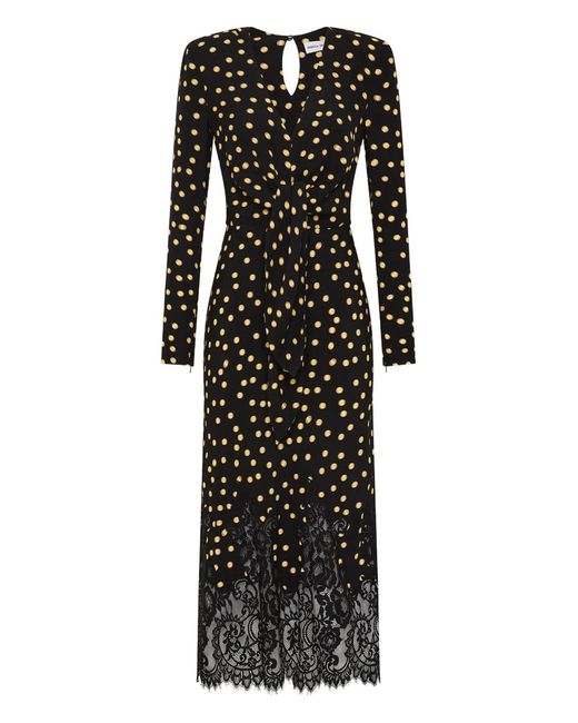 Rebecca Vallance Black Millie Polka-Dot Lace-Trimmed Midi Dress