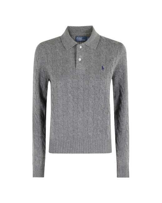 Polo Ralph Lauren Gray Cable-Knit Wool/Cashmere Polo Jumper
