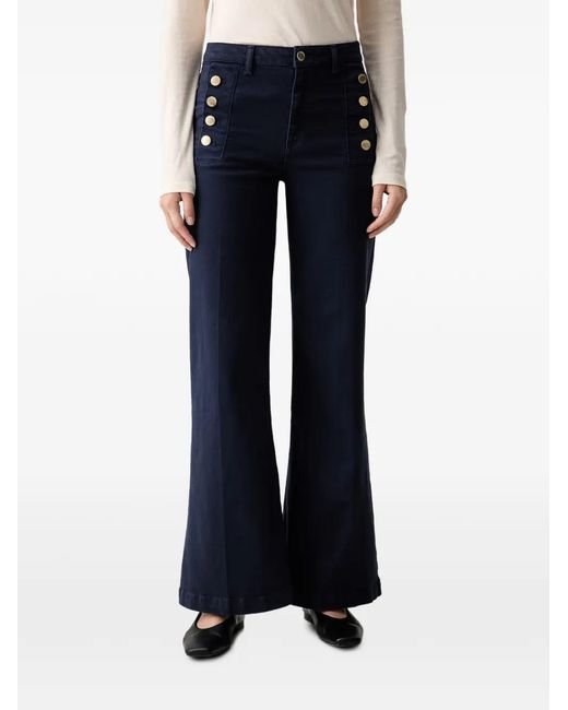 ViCOLO Blue Button-Detail Flared Jeans