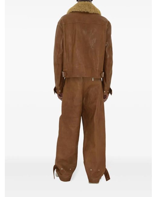 Burberry Brown Pleat-Detail Leather Trousers for men