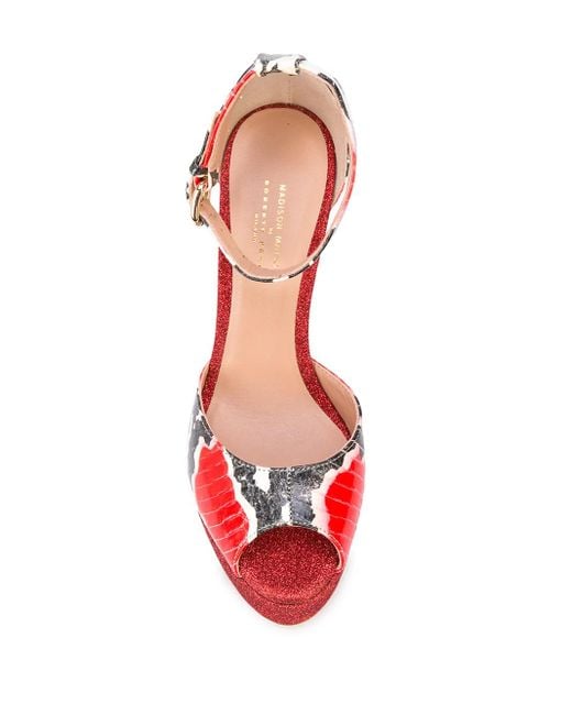 Madison Maison Red Snakeskin Effect Platform Sandals