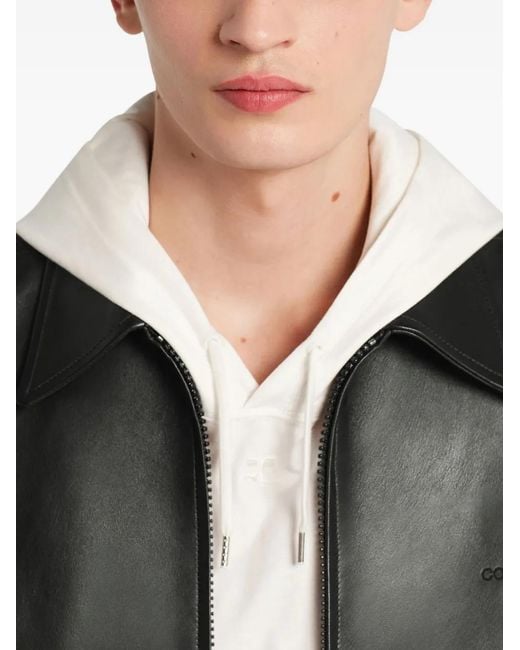 Courreges Black Zip-Up Leather Jacket for men