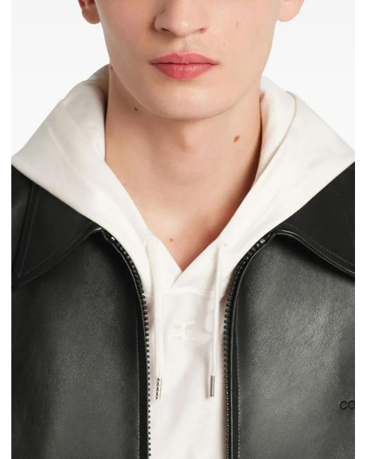 メンズ Courreges ジップアップ レザージャケット Black