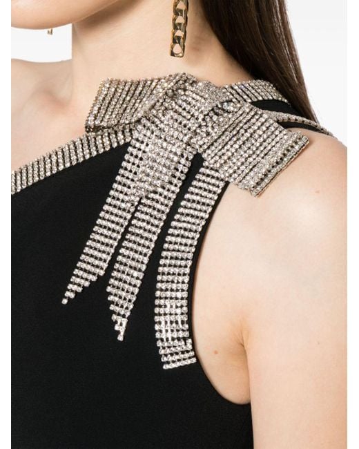 Elie Saab Black Crystal-embellished One-shoulder Minidress