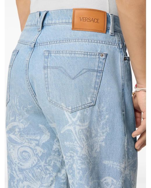 Versace Blue Barocco Sea Denim Shorts for men