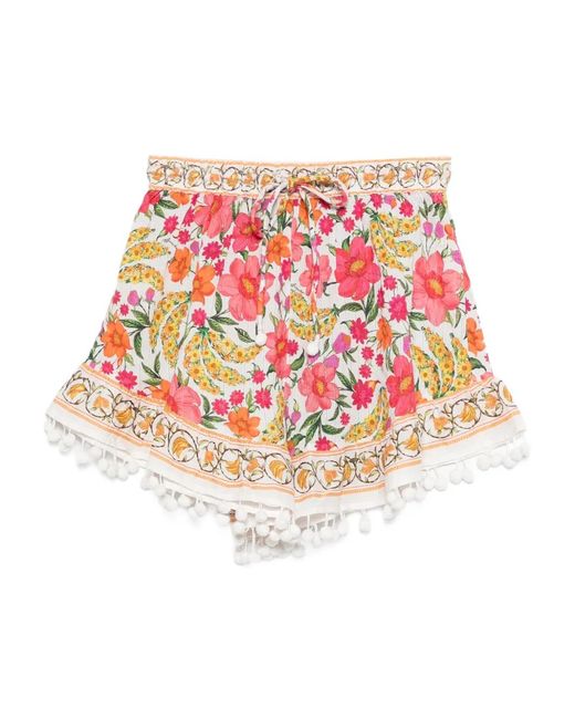 Floral-print pom-pom shorts Farm Rio de color Red
