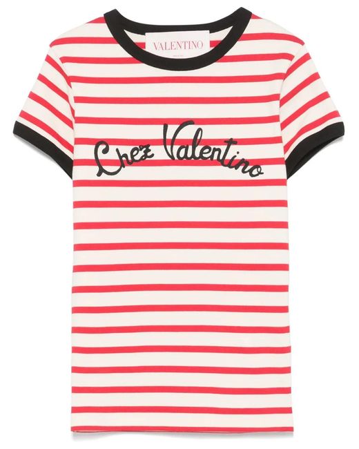 Valentino Garavani Red Striped Jersey Cotton T-Shirt
