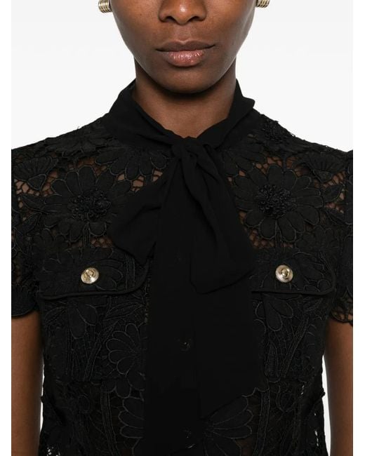 Self-Portrait Black Guipure-Lace Pussy-Bow Blouse