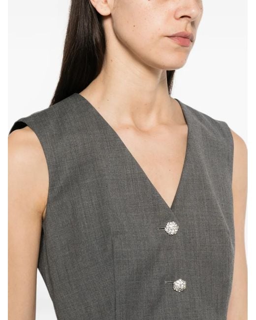 Maje Gray Embellished-Button Sleeveless Playsuit