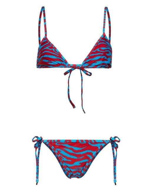 The Attico Blue Zebra-print Triangle Bikini