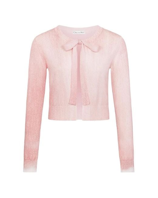 Oscar de la Renta Pink Tie-Neck Cropped Cardigan
