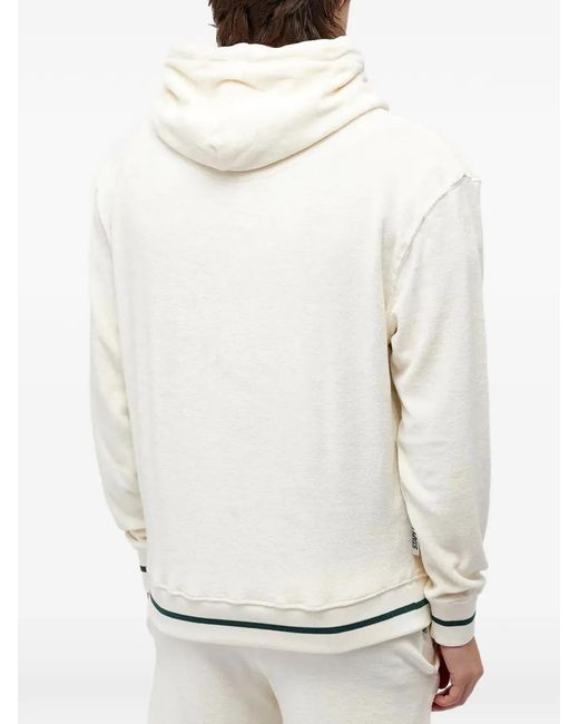 Autry White Embroidered Striped Hoodie for men