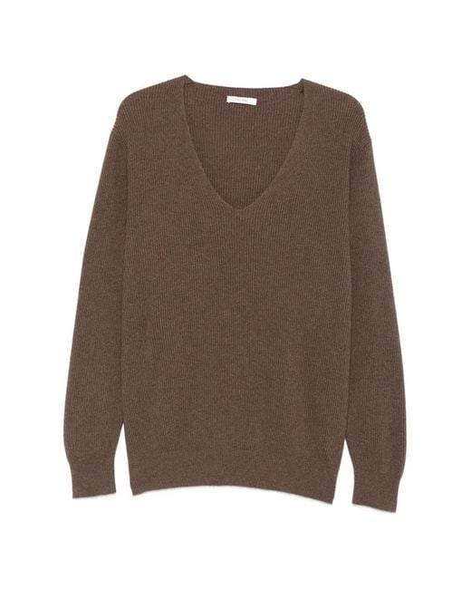 The Row Brown V-Neck Rib Knit