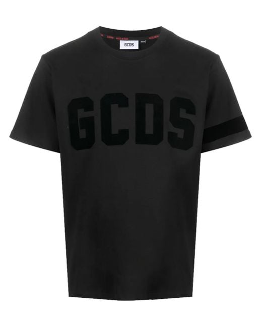 Gcds Black Cotton T-shirt With Logo Print for men