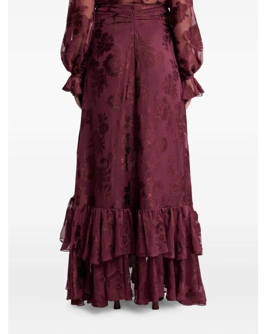 Etro Purple Floral-Print Ruffled Maxi Skirt