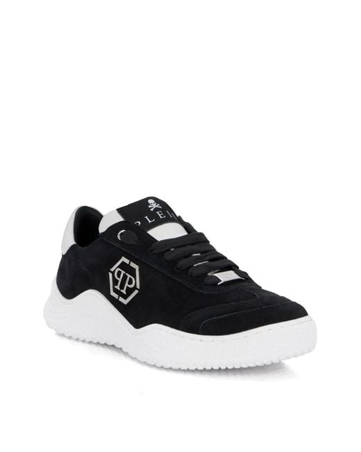 Philipp Plein Black Hexagon-Logo Suede Sneakers
