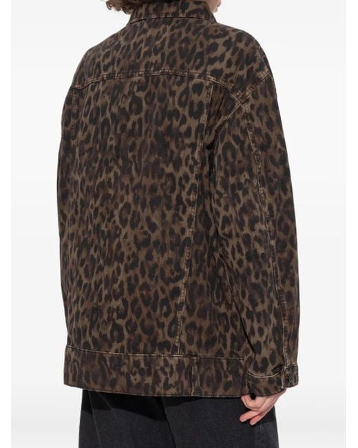 AllSaints Brown Jeansjacke mit Leoparden-Print