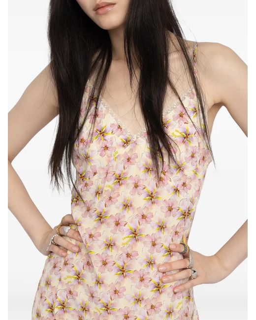 Zadig & Voltaire Natural Ramelil Stamp Orchid Straps Dress
