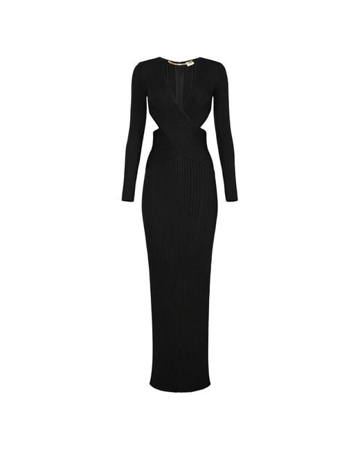 Elisabetta Franchi Black V-Neck Knitted Maxi Dress