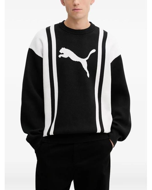 PUMA Black Logo-Motif Colour-Block Sweater